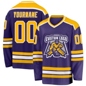 Custom Purple Hockey Jersey with Gold-White