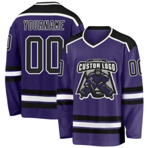 Custom Purple Hockey Jersey with Black-White