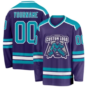 Custom Purple Hockey Jersey with Teal-White