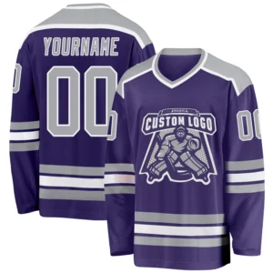 Custom Purple Hockey Jersey with Gray-White