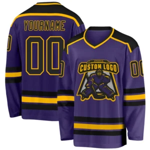 Custom Purple Hockey Jersey with Black-Gold