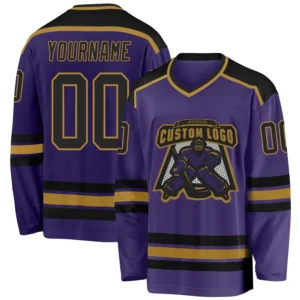 Custom Purple Hockey Jersey with Black-Old Gold
