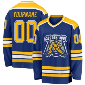 Custom Royal Hockey Jersey with Gold-White