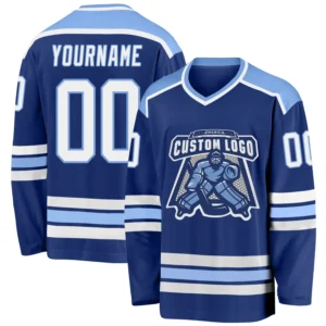Custom Royal Hockey Jersey with Light Blue-White