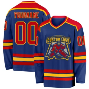 Custom Royal Hockey Jersey with Red-Gold