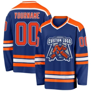 Custom Royal Hockey Jersey with Orange-White