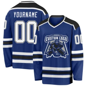 Custom Royal Hockey Jersey with Black-White