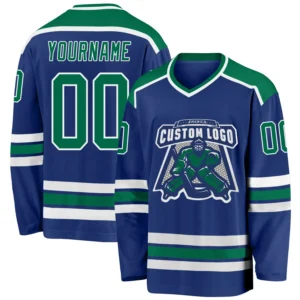 Custom Royal Hockey Jersey with Kelly Green-White