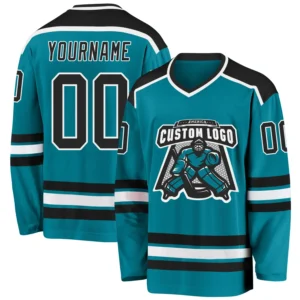Custom Teal Hockey Jersey with Black-White