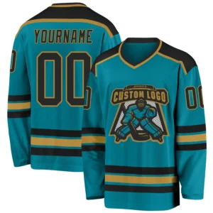 Custom Teal Hockey Jersey with Black-Old Gold