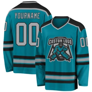 Custom Teal Hockey Jersey with Gray-Black