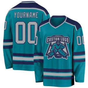 Custom Teal Hockey Jersey with Gray-Navy