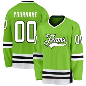 Custom Neon Green Hockey Jersey with White-Black