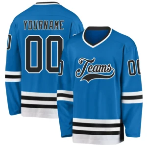 Custom Blue Hockey Jersey with Black-White