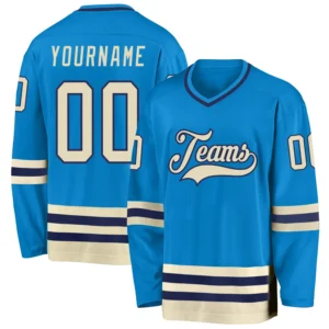 Custom Blue Hockey Jersey with Cream-Navy