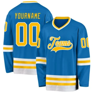 Custom Blue Hockey Jersey with Gold-White