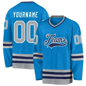 Custom Blue Hockey Jersey with Gray-Navy