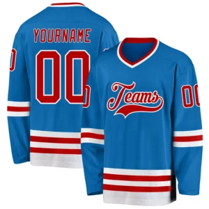 Custom Blue Hockey Jersey with Red-White