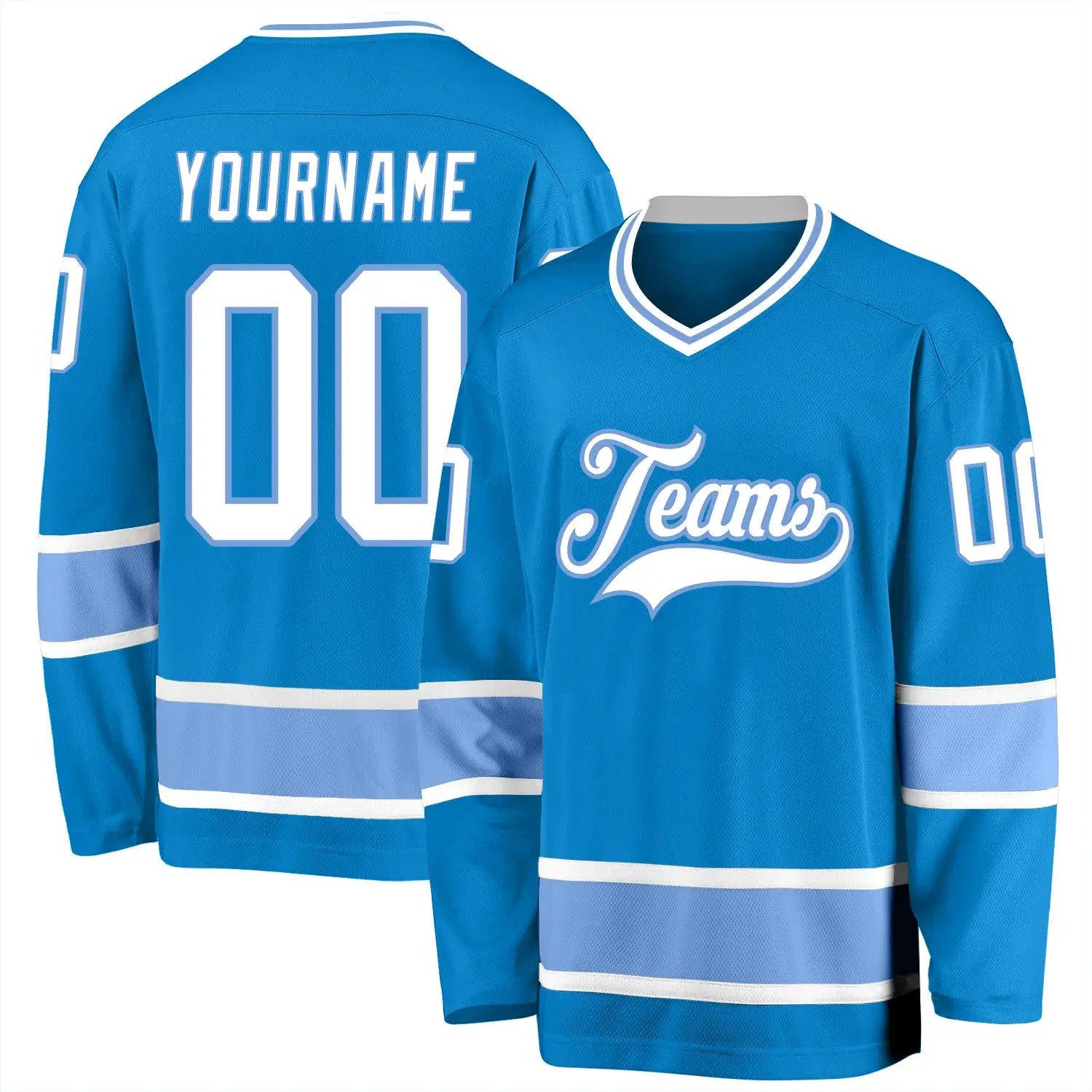 Custom Blue Hockey Jersey with White-Light Blue
