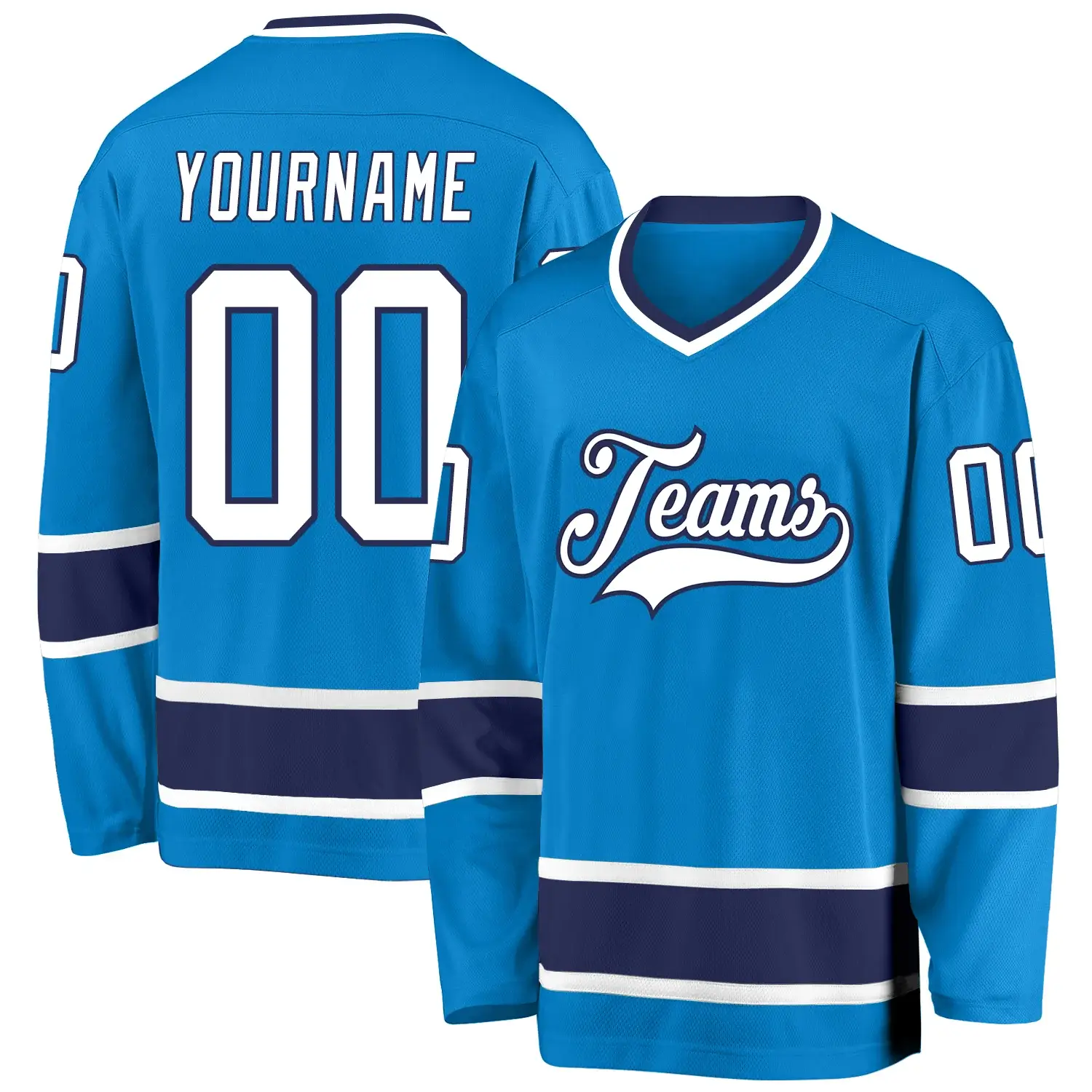 Custom Blue Hockey Jersey with White-Navy