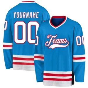Custom Blue Hockey Jersey with White-Red