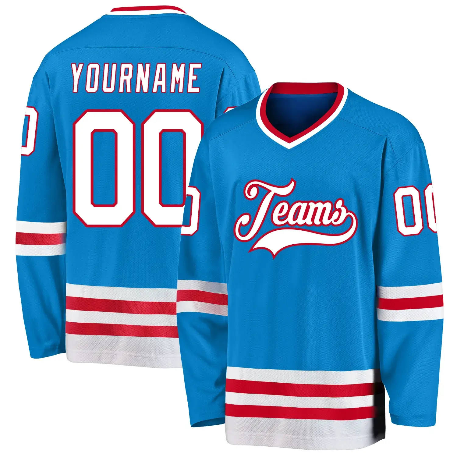 Custom Blue Hockey Jersey with White-Red