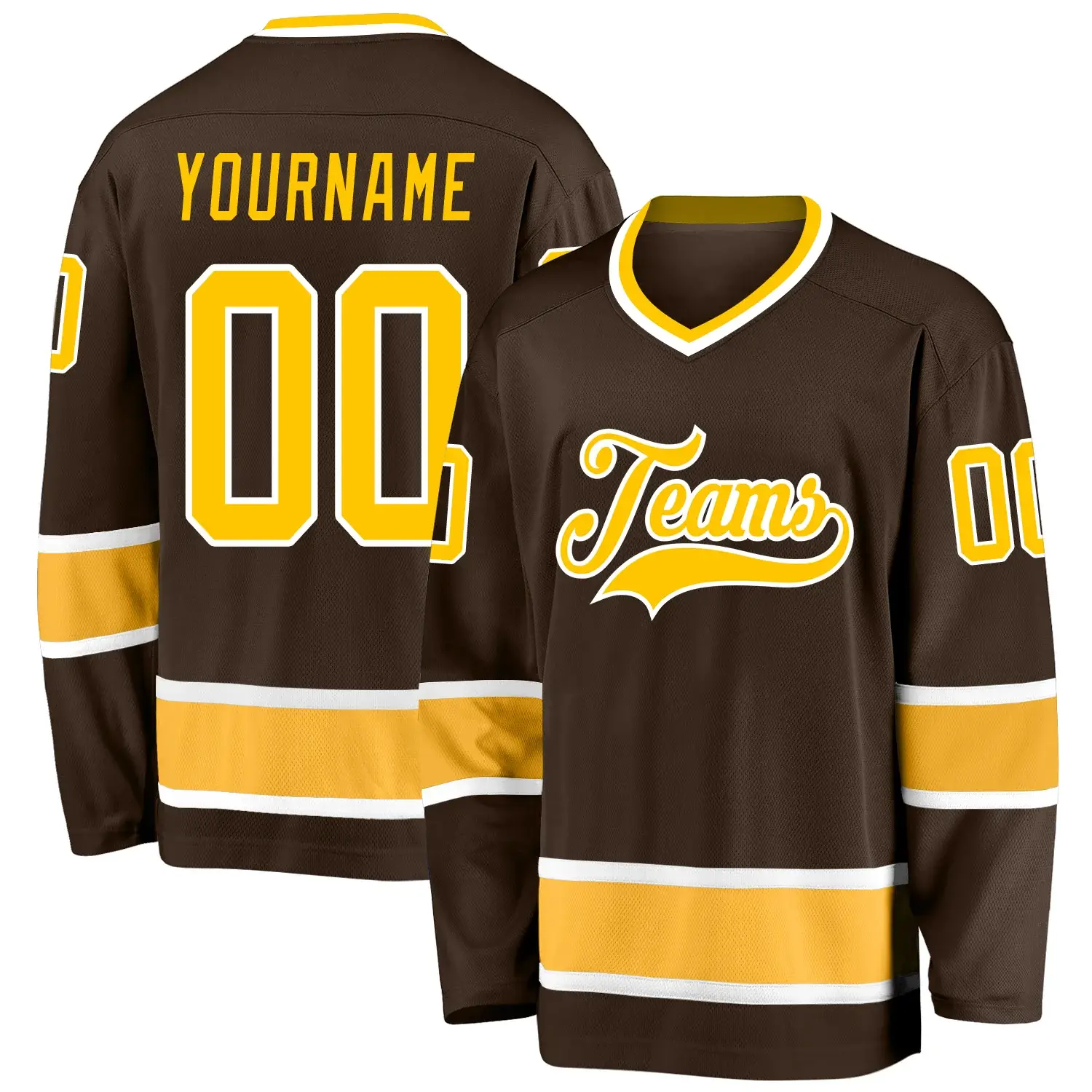 Custom Brown Hockey Jersey with Gold-White