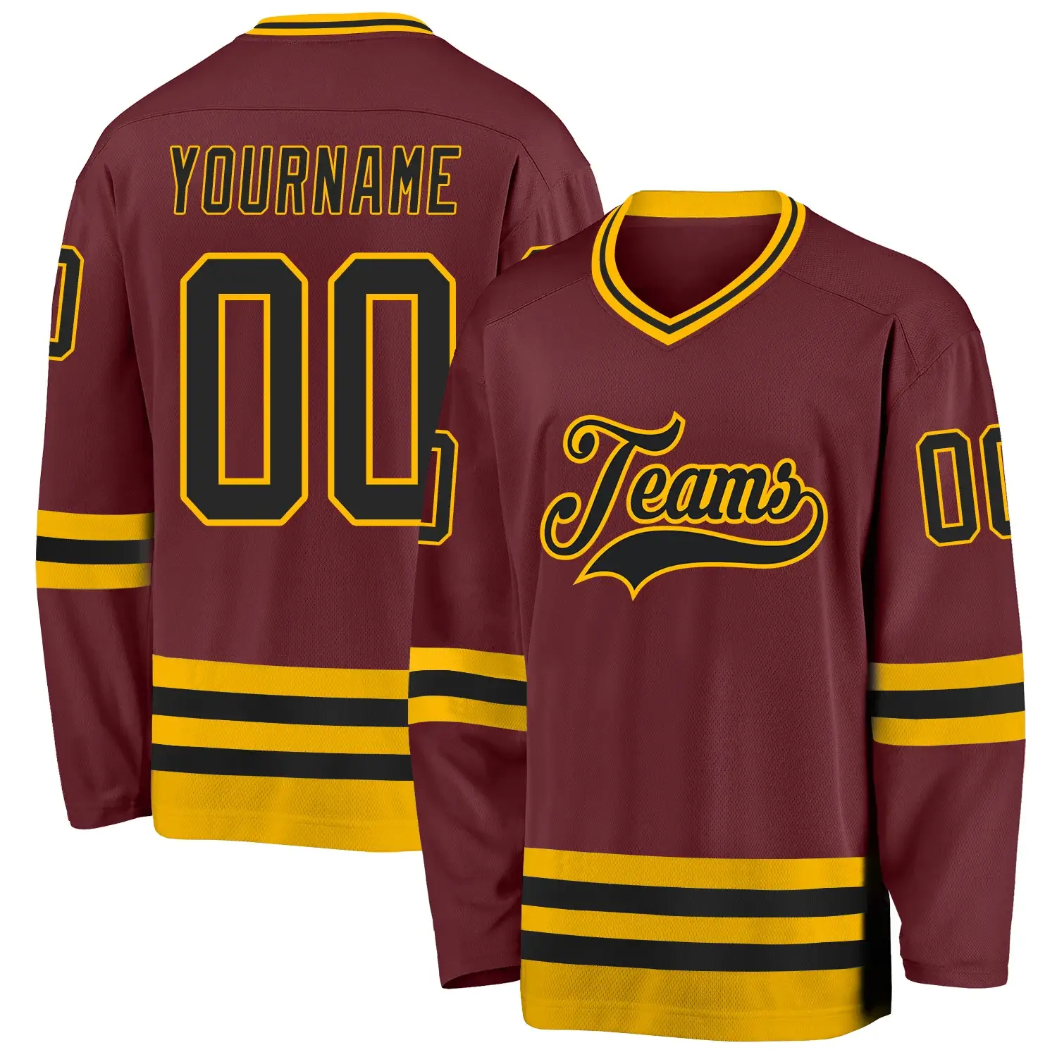 Custom Burgundy Hockey Jersey with Black-Gold