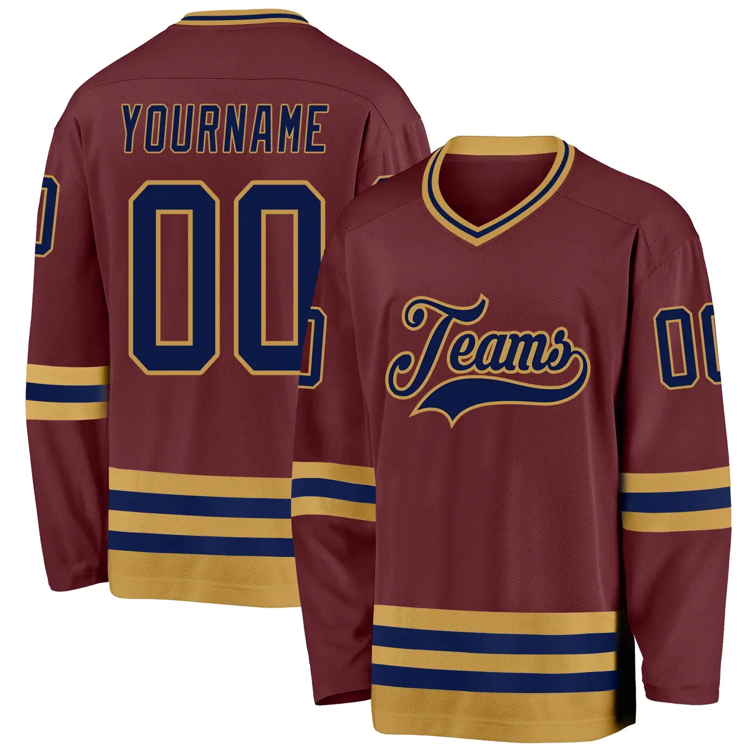 Custom Burgundy Hockey Jersey with Navy-Old Gold