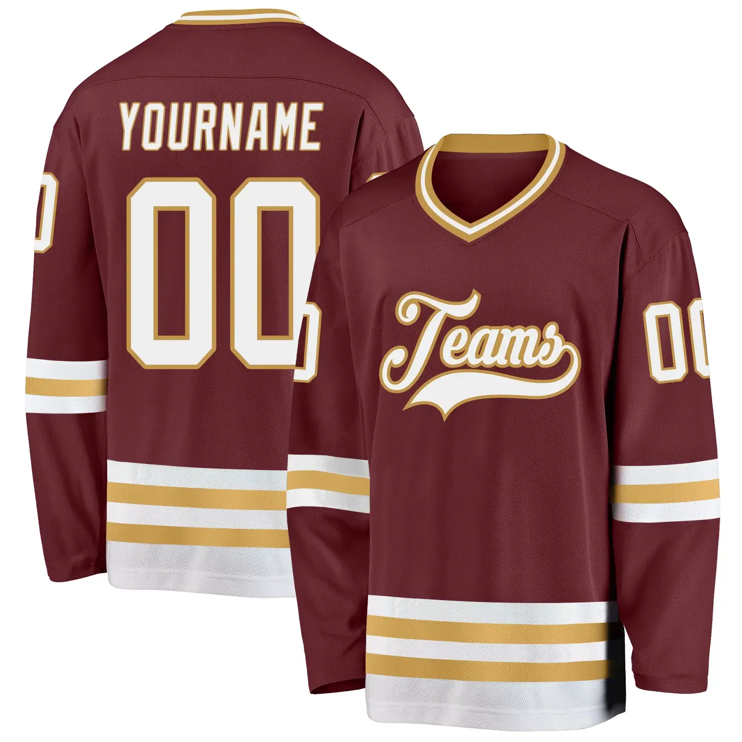 Custom Burgundy Hockey Jersey with White-Old Gold