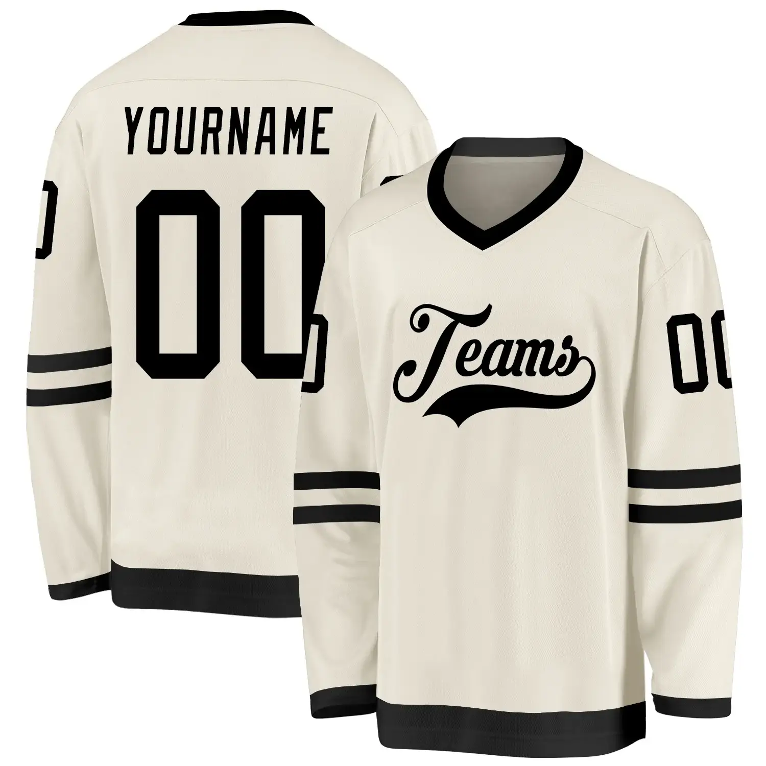 Custom Cream Hockey Jersey with Black