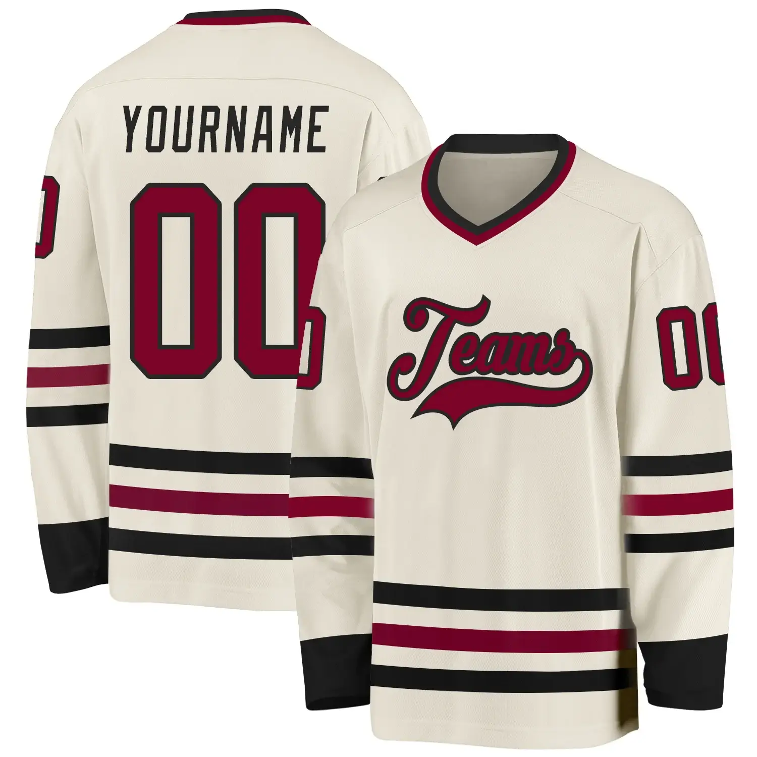 Custom Cream Hockey Jersey with Maroon-Black