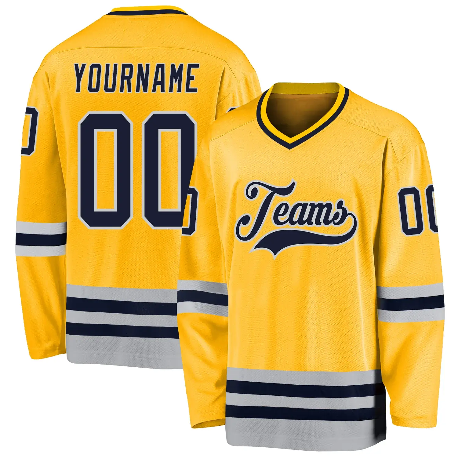 Custom Gold Hockey Jersey with Navy-Gray