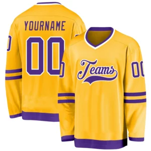 Custom Gold Hockey Jersey with Purple-White