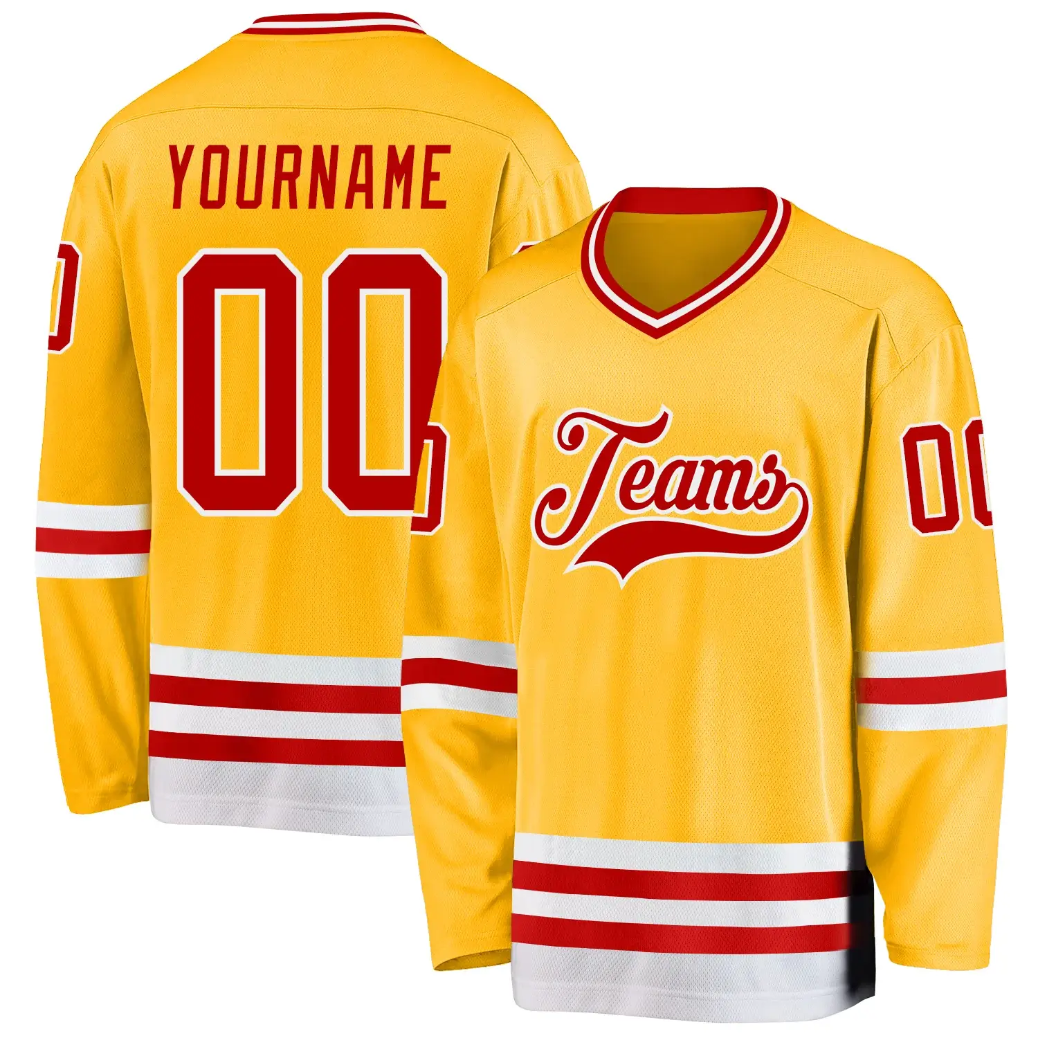 Custom Gold Hockey Jersey with Red-White