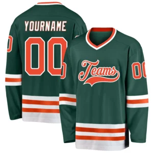 Custom Green Hockey Jersey with Orange-White