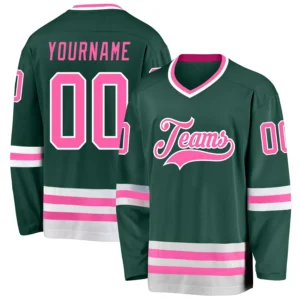 Custom Green Hockey Jersey with Pink-White