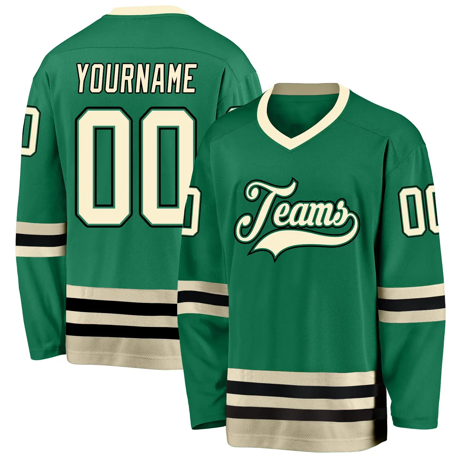 Custom Kelly Green Hockey Jersey with Cream-Black