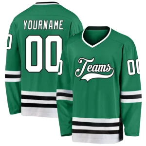 Custom Kelly Green Hockey Jersey with White-Black