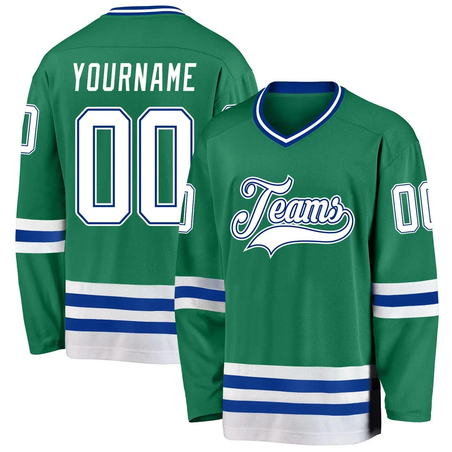Custom Kelly Green Hockey Jersey with White-Royal
