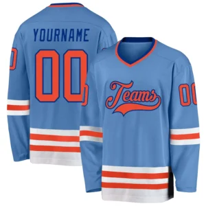 Custom Light Blue Hockey Jersey with Orange-Royal