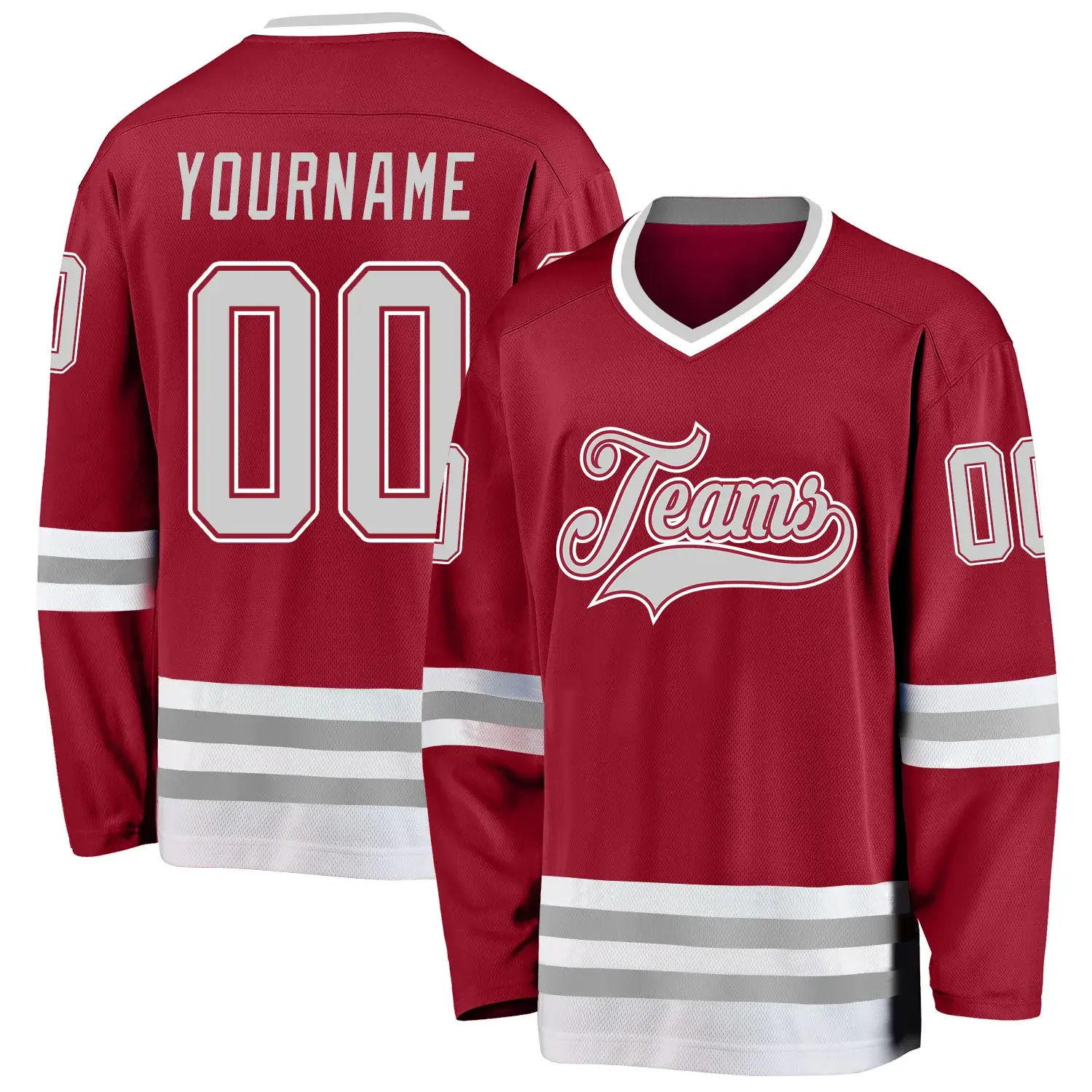Custom Maroon Hockey Jersey with Gray-White