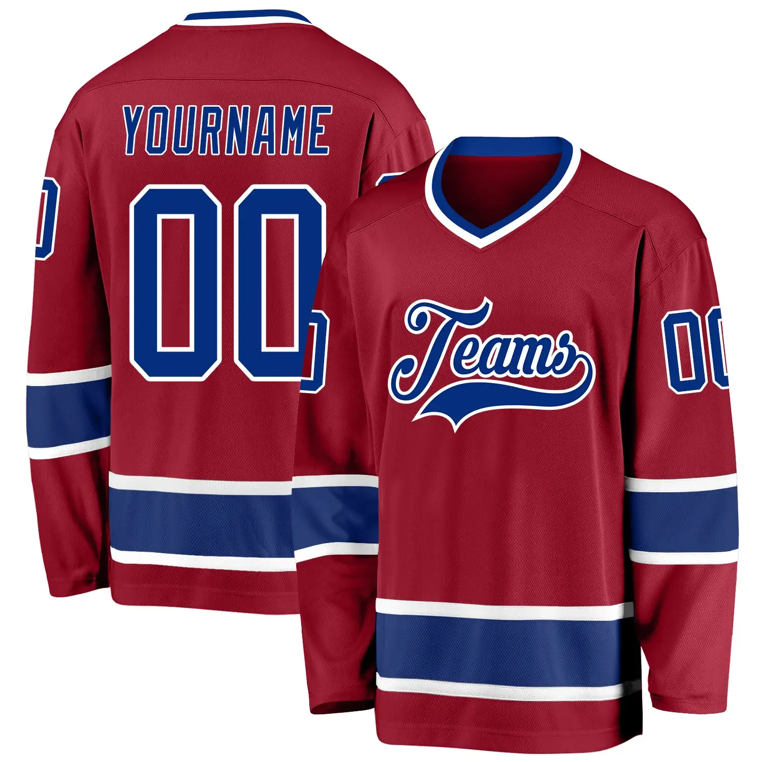 Custom Maroon Hockey Jersey with Royal-White