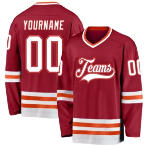 Custom Maroon Hockey Jersey with White-Orange