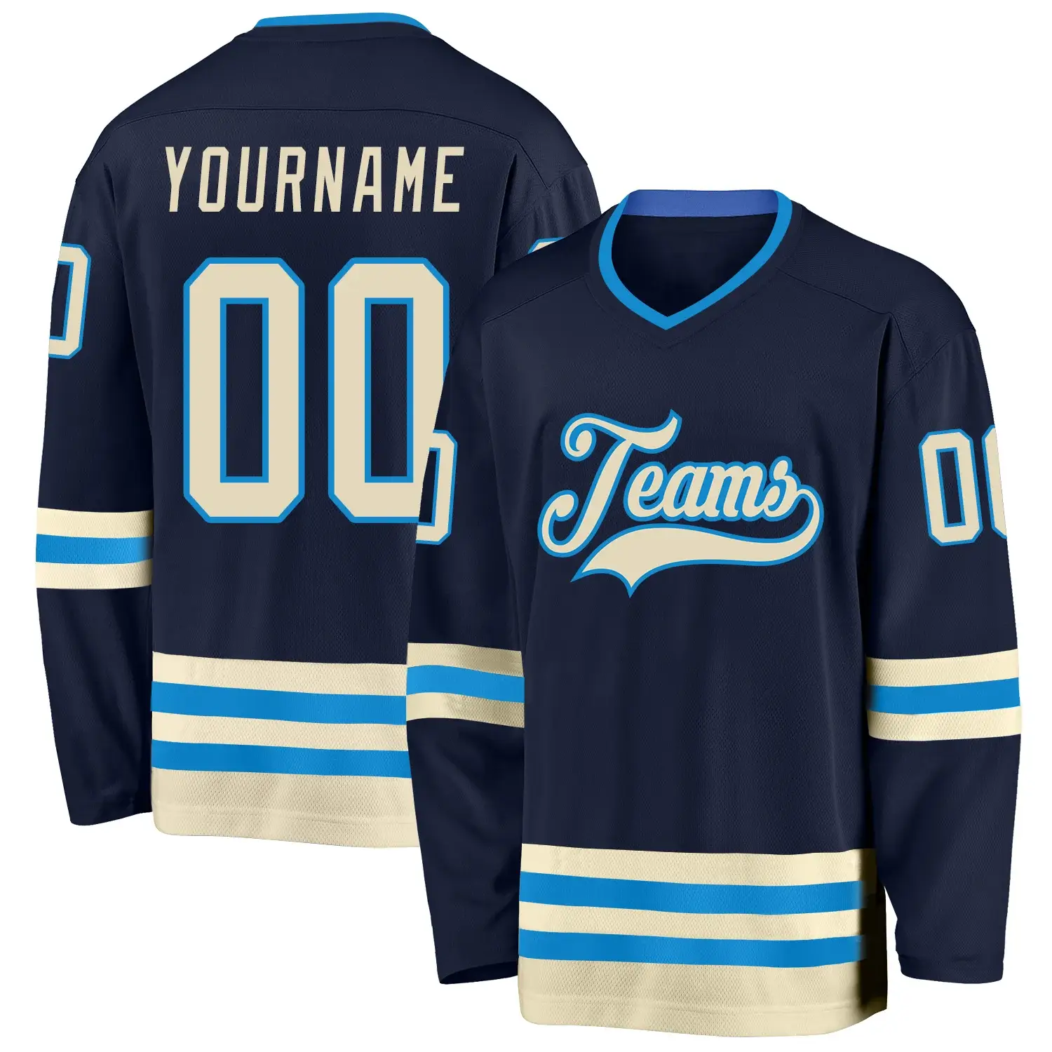 Custom Navy Hockey Jersey with Cream-Blue
