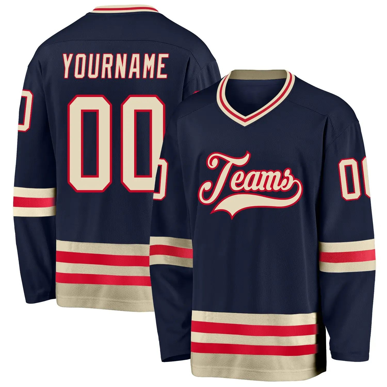 Custom Navy Hockey Jersey with Cream-Red