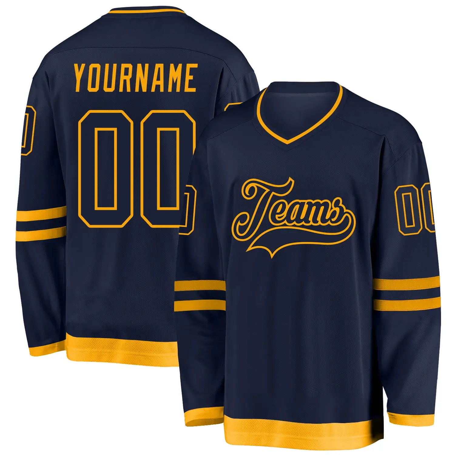Custom Navy Hockey Jersey with Navy-Gold