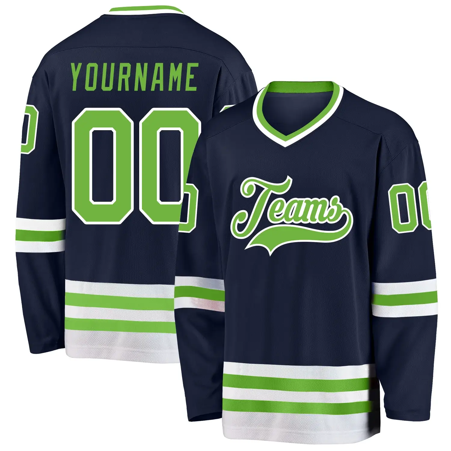 Custom Navy Hockey Jersey with Neon Green-White
