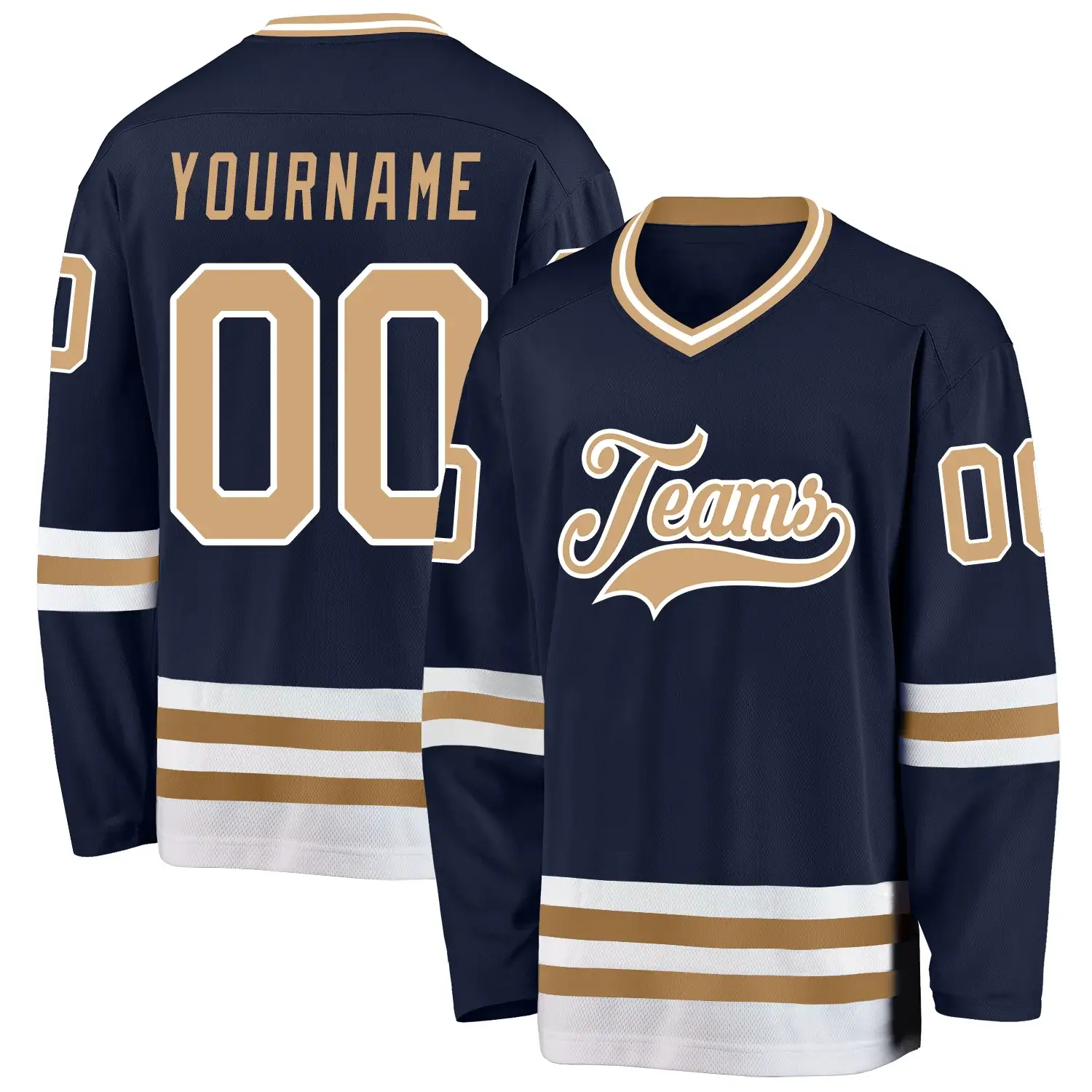 Custom Navy Hockey Jersey with Old Gold-White