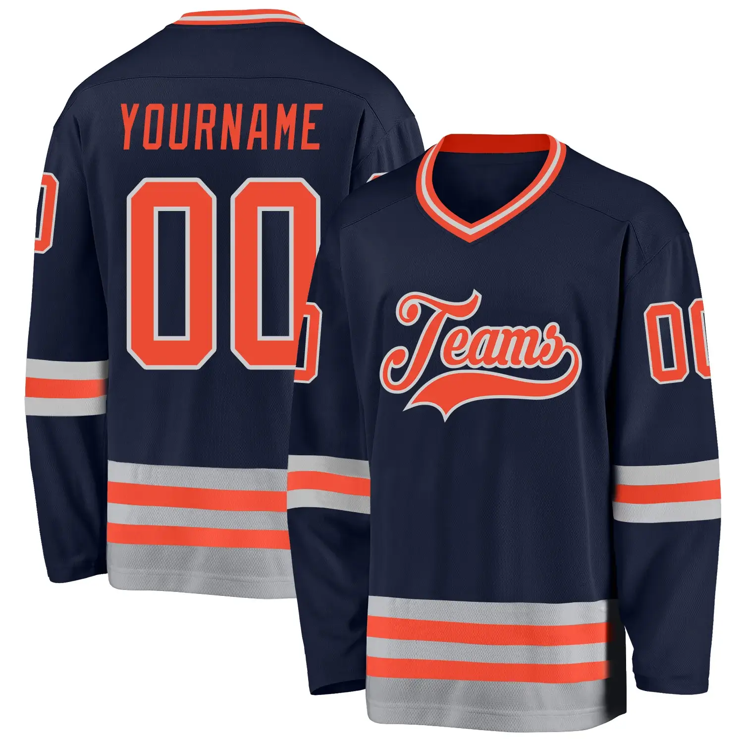 Custom Navy Hockey Jersey with Orange-Gray